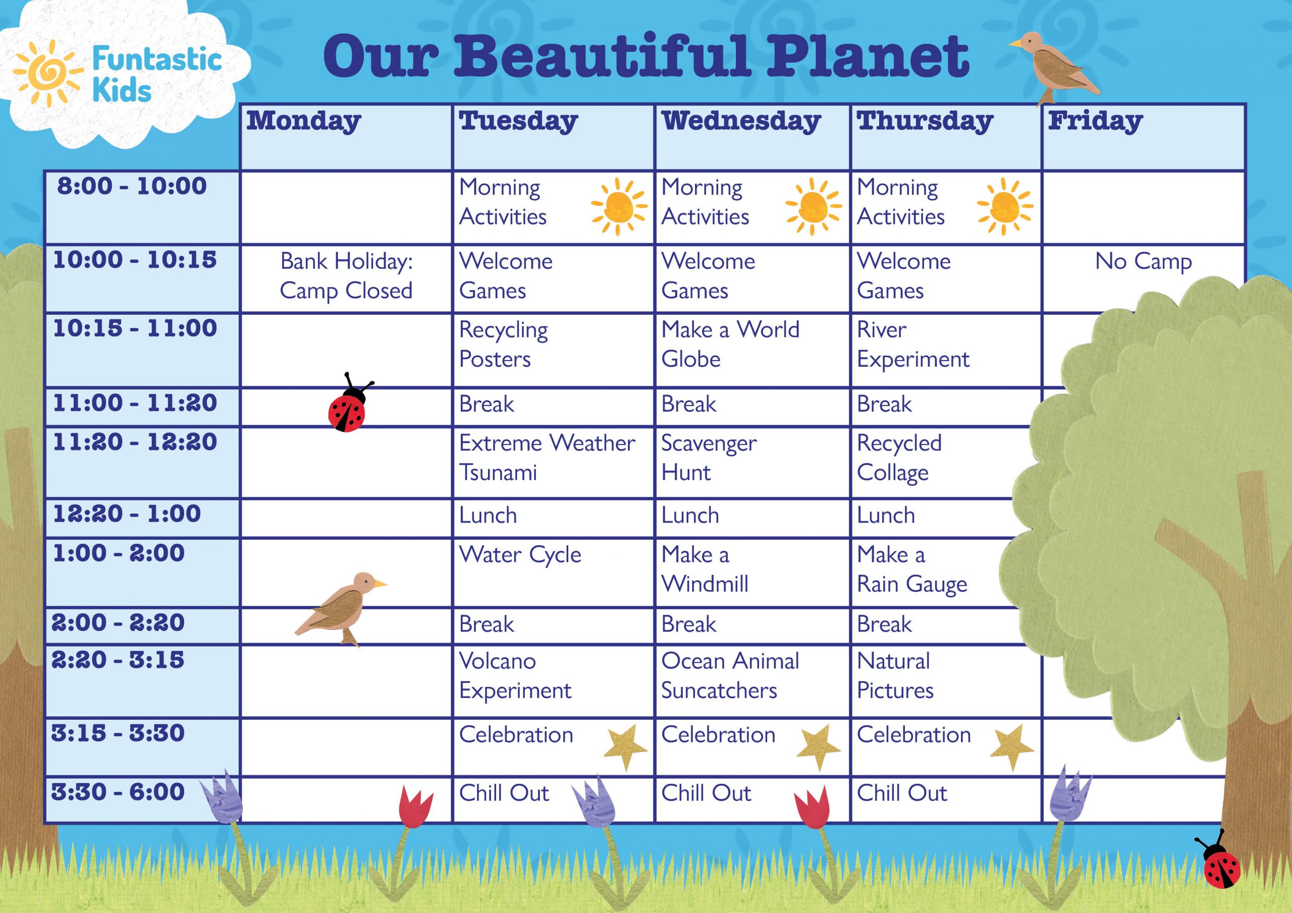 May Half Term Themed Timetable- Our Beautiful Planet