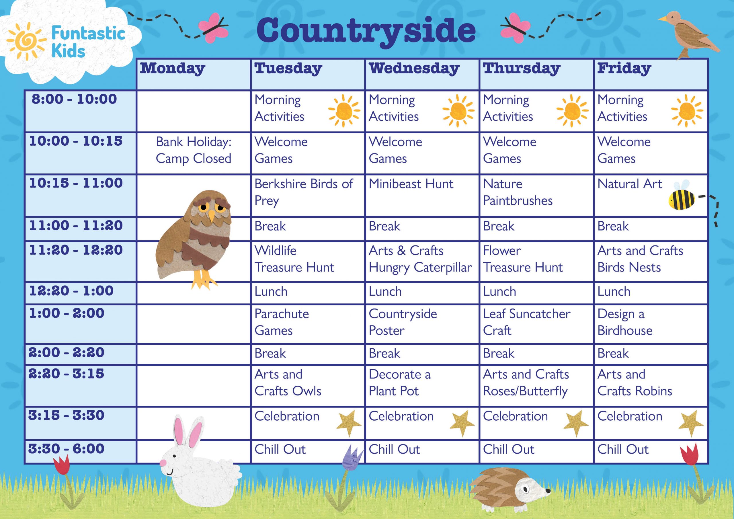 Springfield Countryside May Half Term Themed Timetable- Countryside