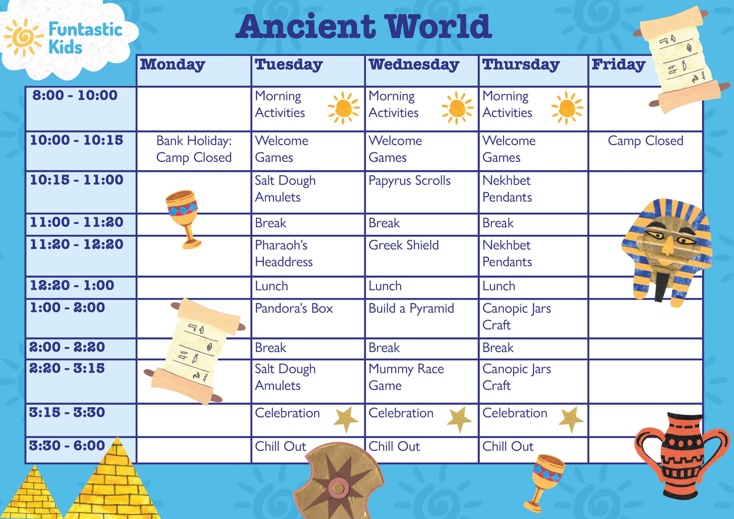 St Joseph's Ancient World May Half Term Themed Timetable- Ancient World