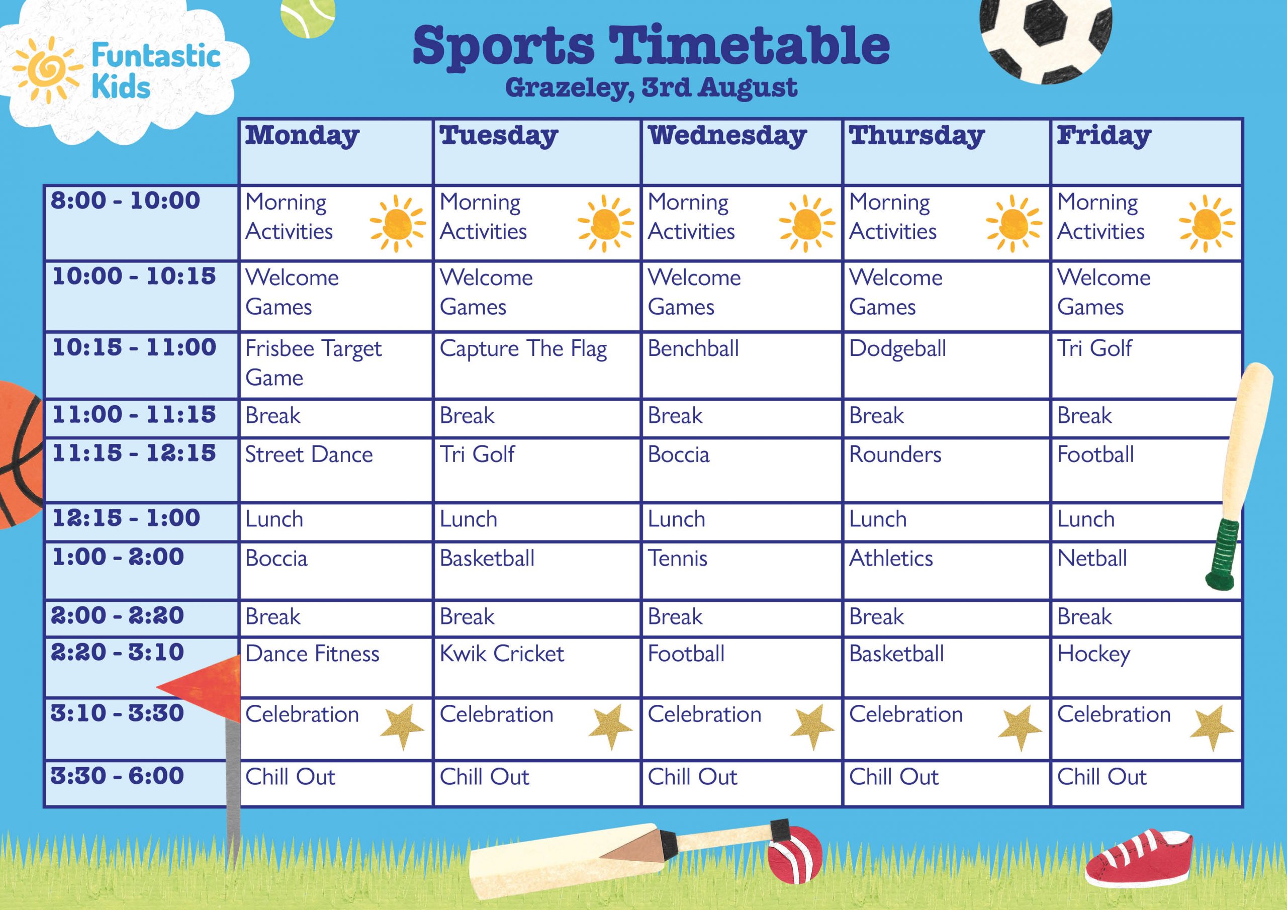 Summer Sports Timetable