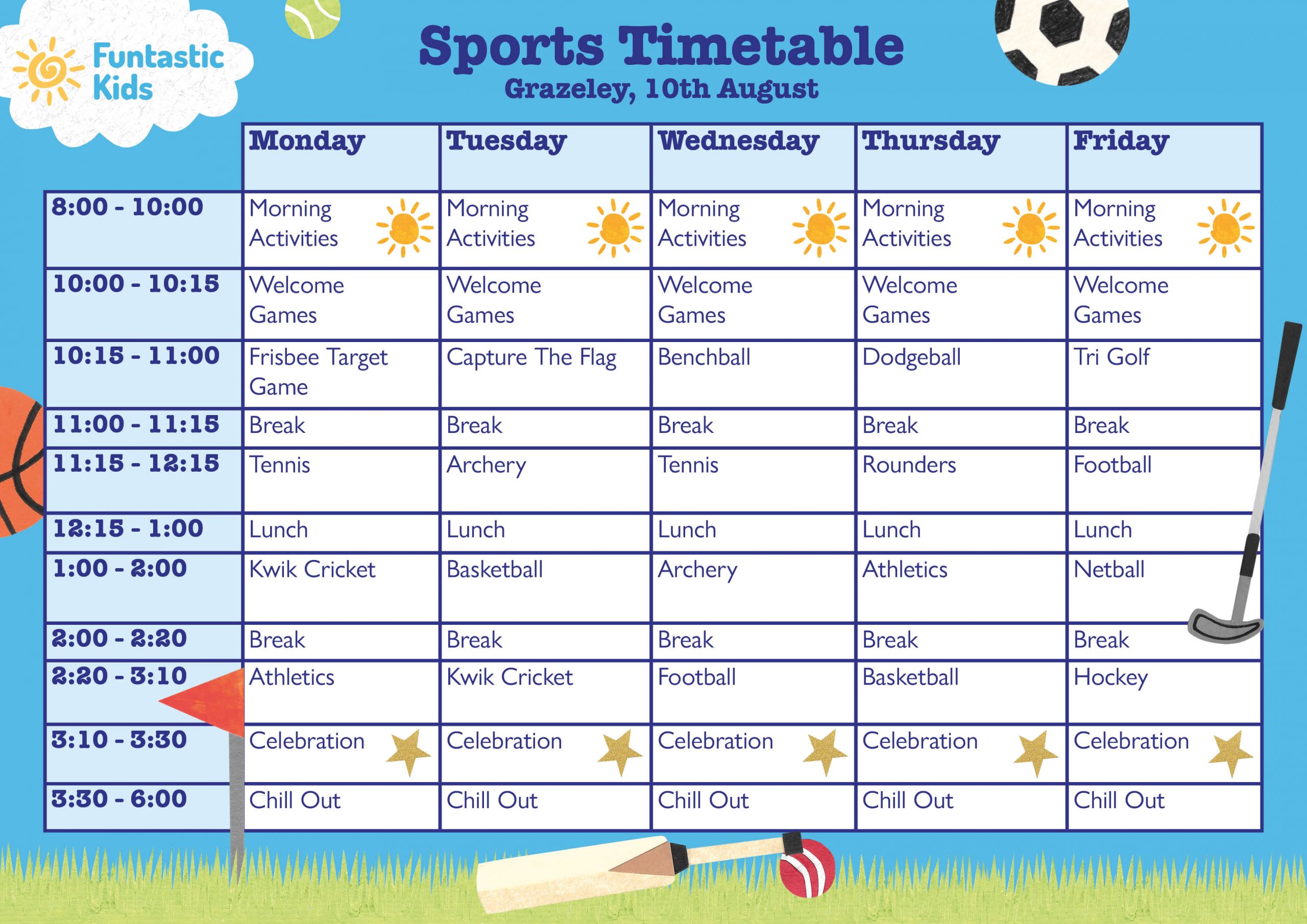 Summer Sports Timetable