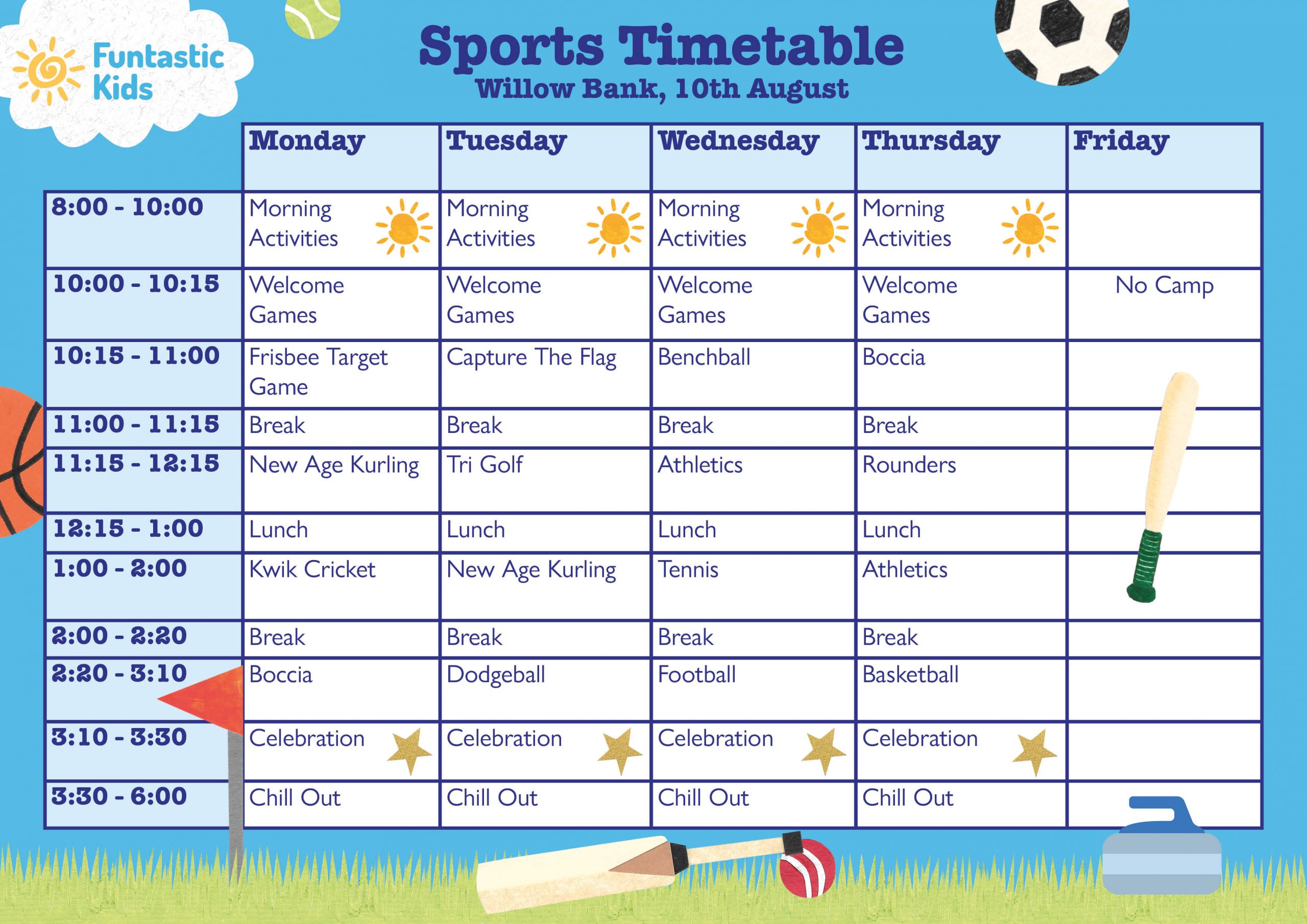 Summer Sports Timetable