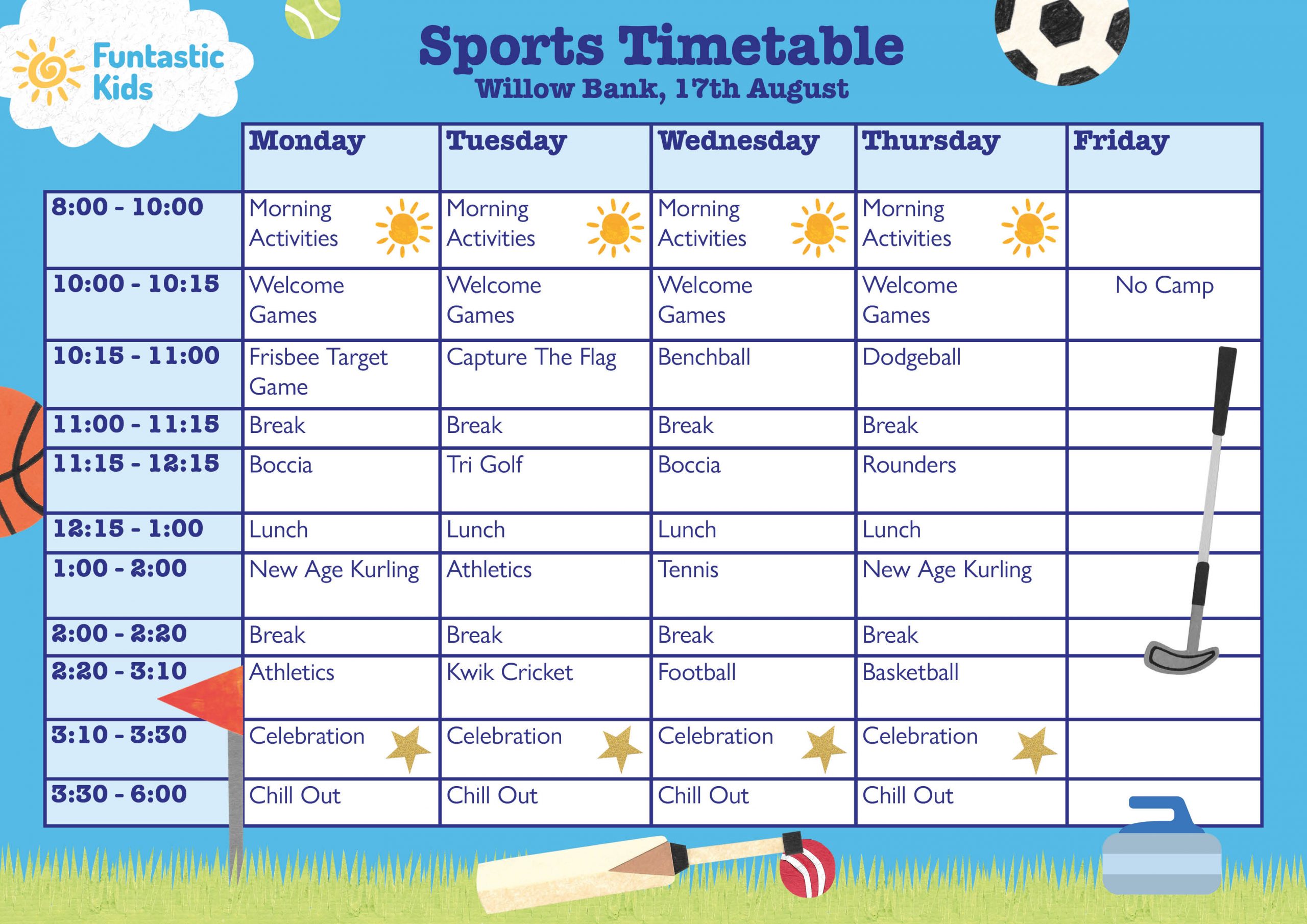 Summer Sports Timetable