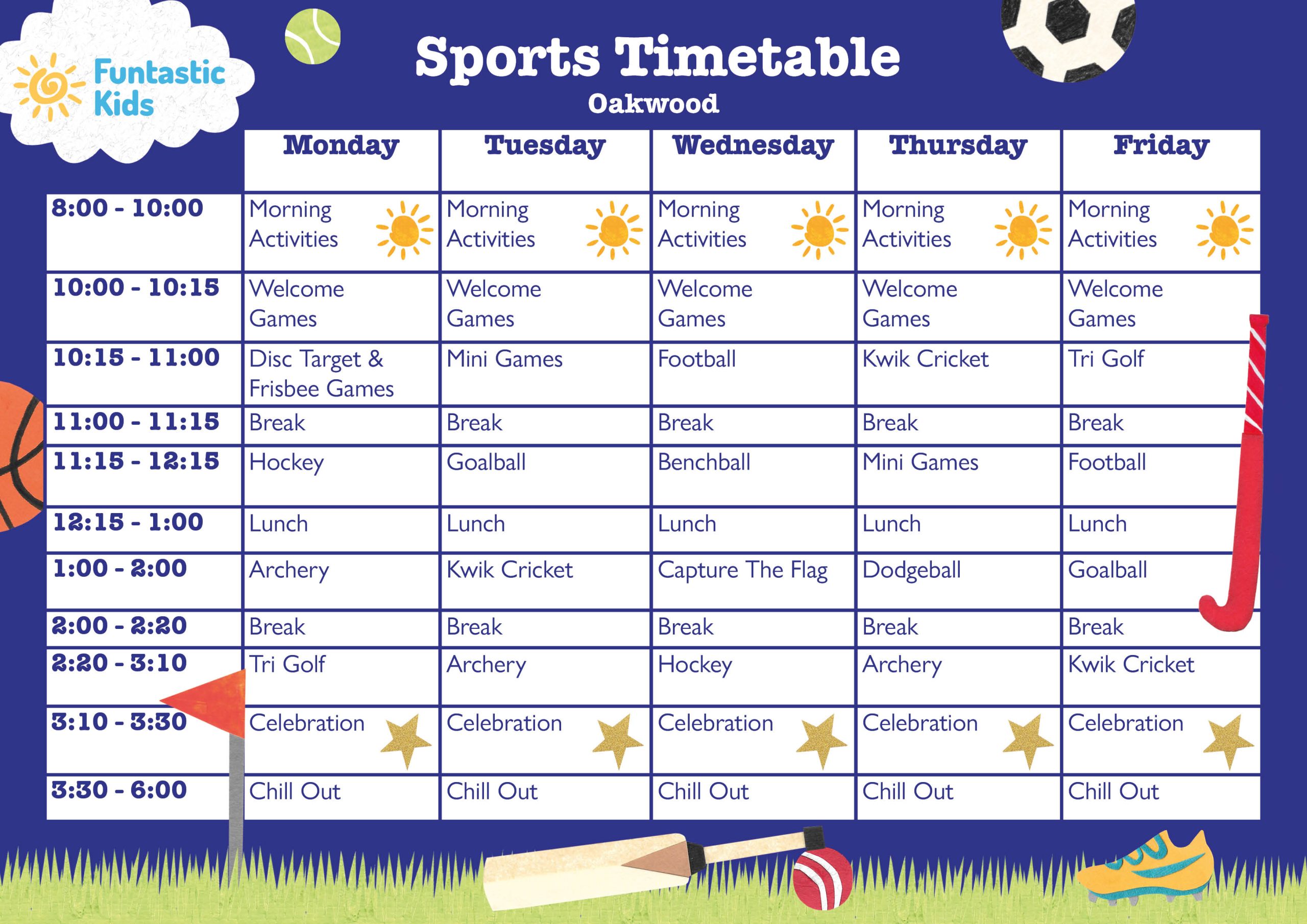 Oakwood Sports Timetable Week 1 October Sports Timetable