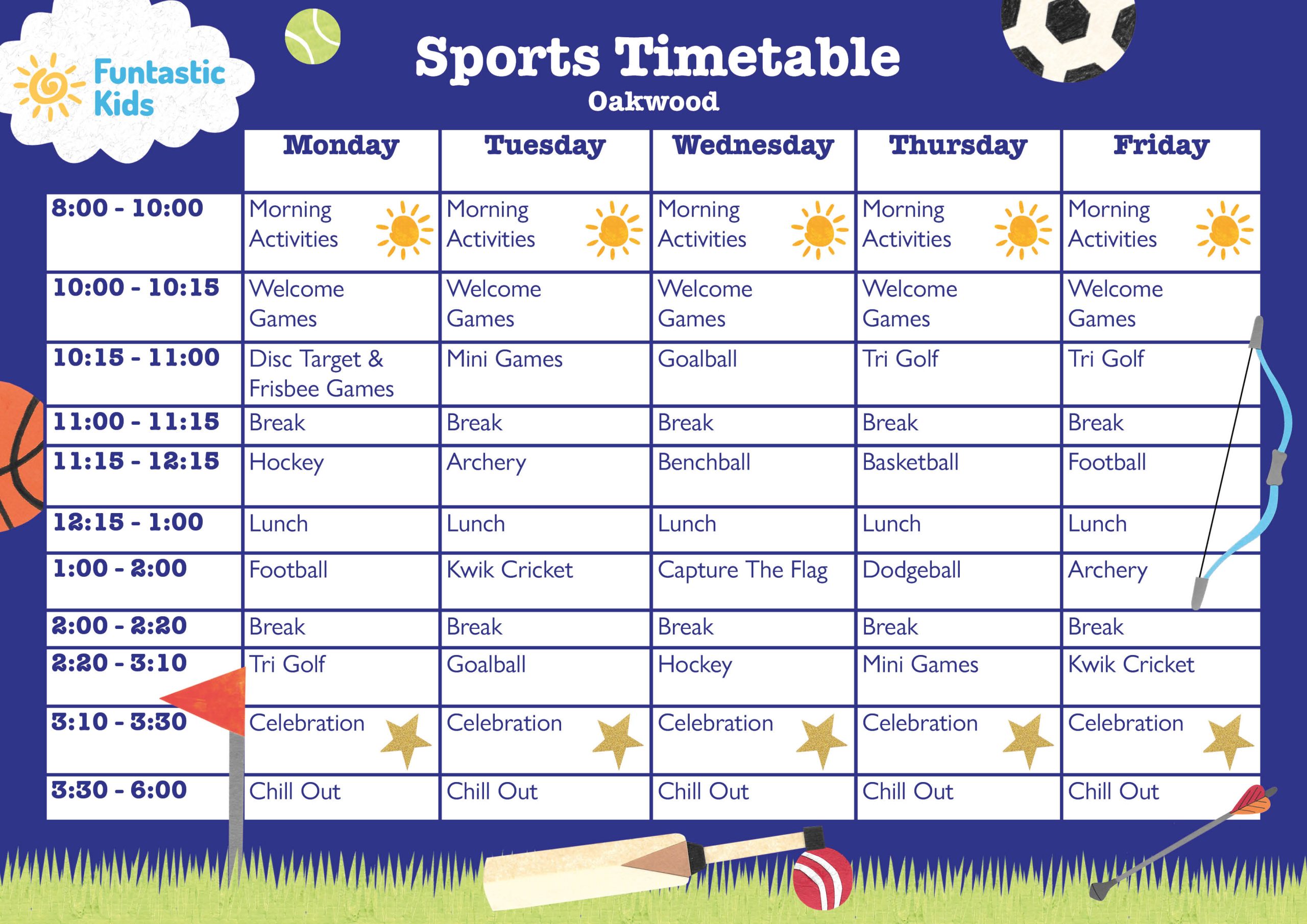 Oakwood Sports Timetable Week 2 October Sports Timetable