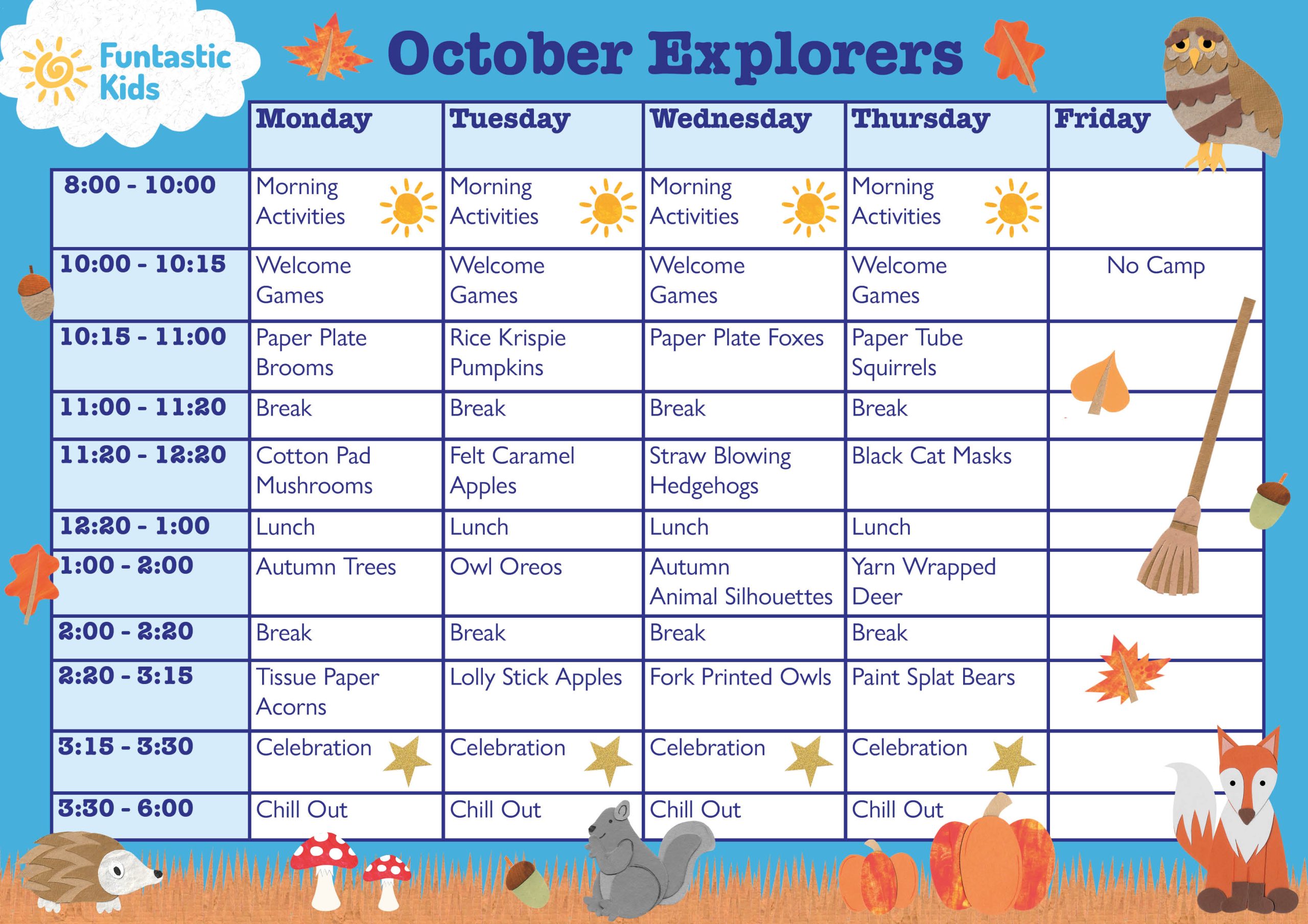 October Explorers October Themed Timetable