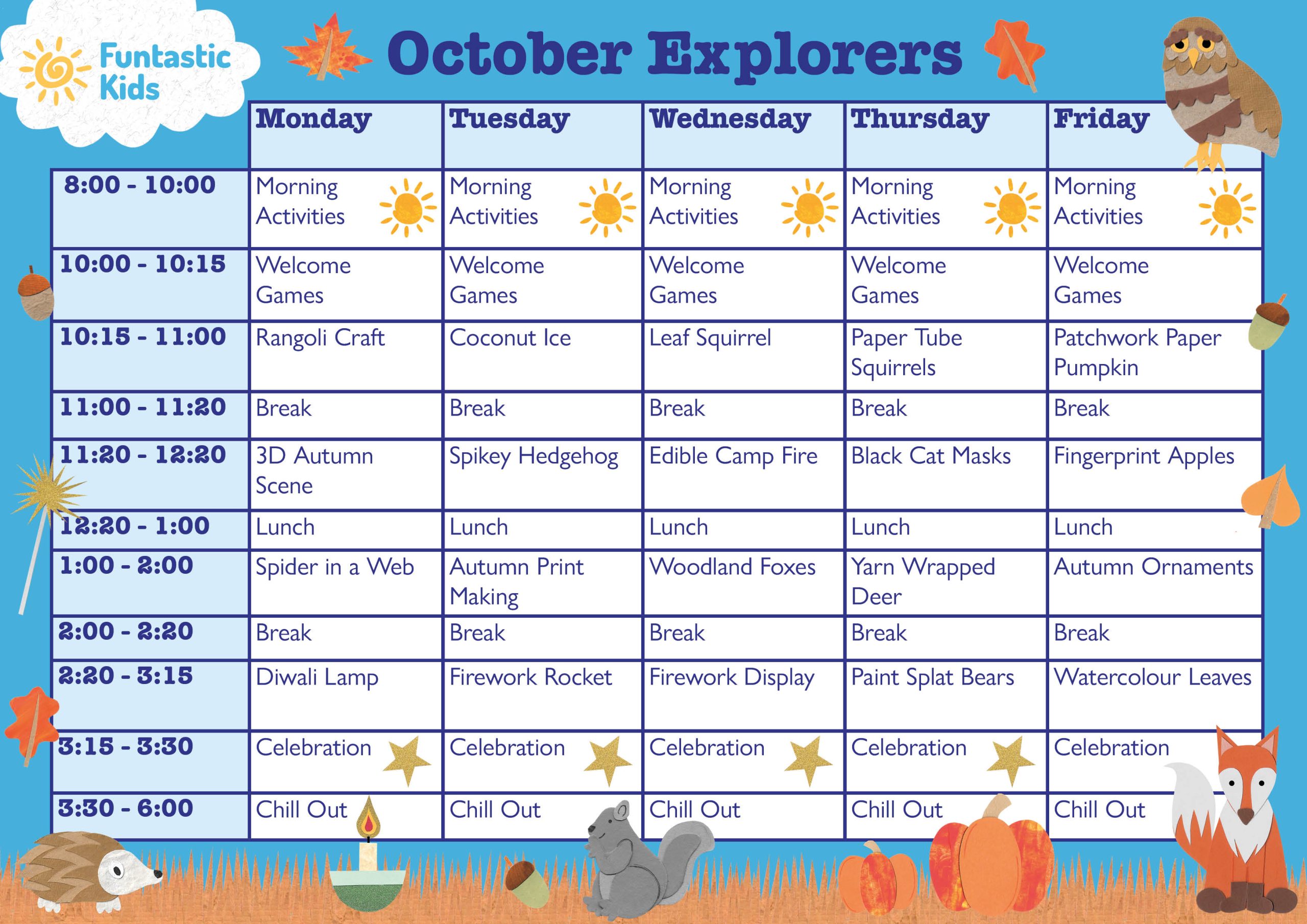 October Explorers October Themed Timetable